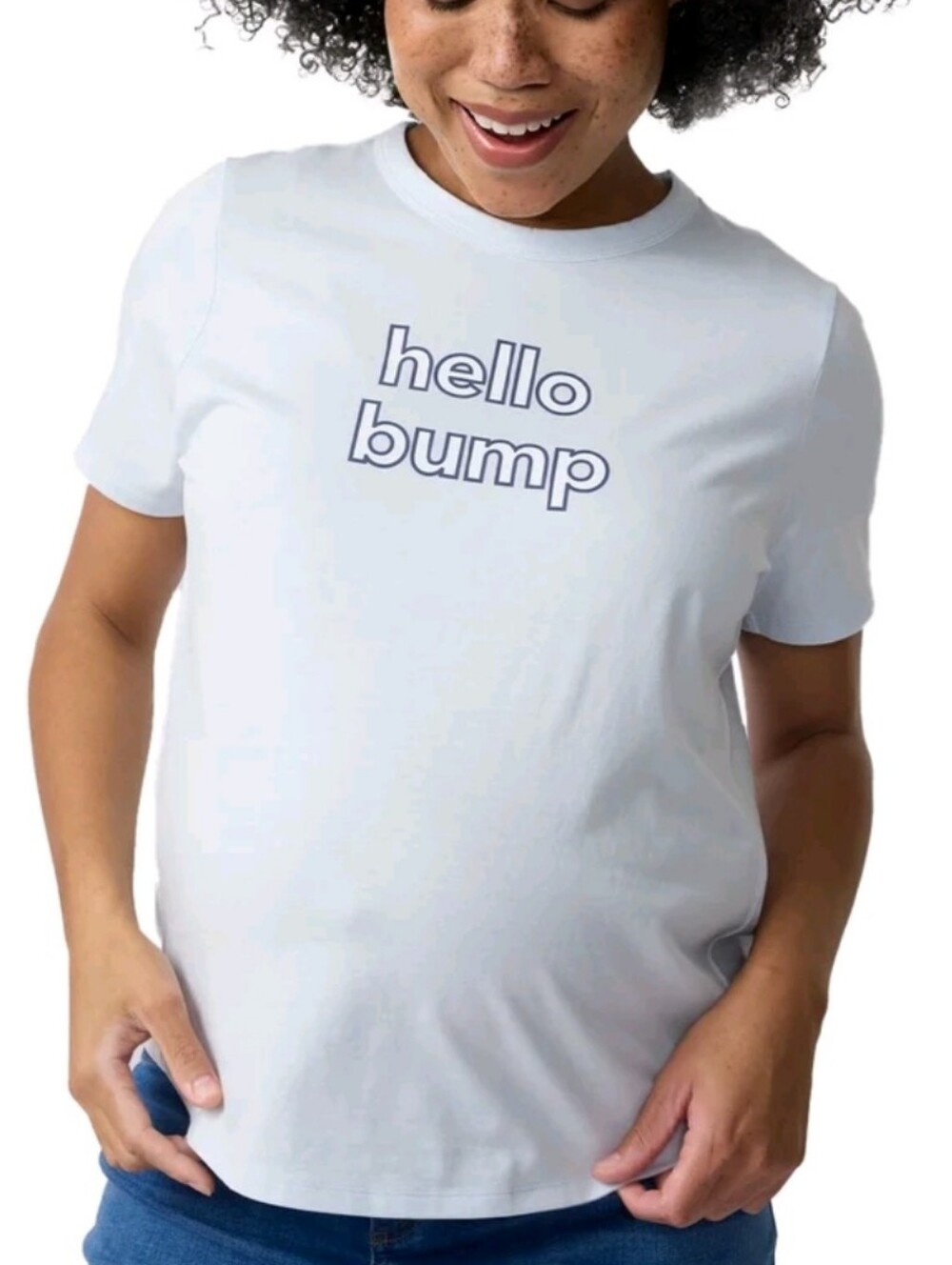 "hello bump" Women's Maternity Short Sleeve Relaxed Crew Graphic Tee